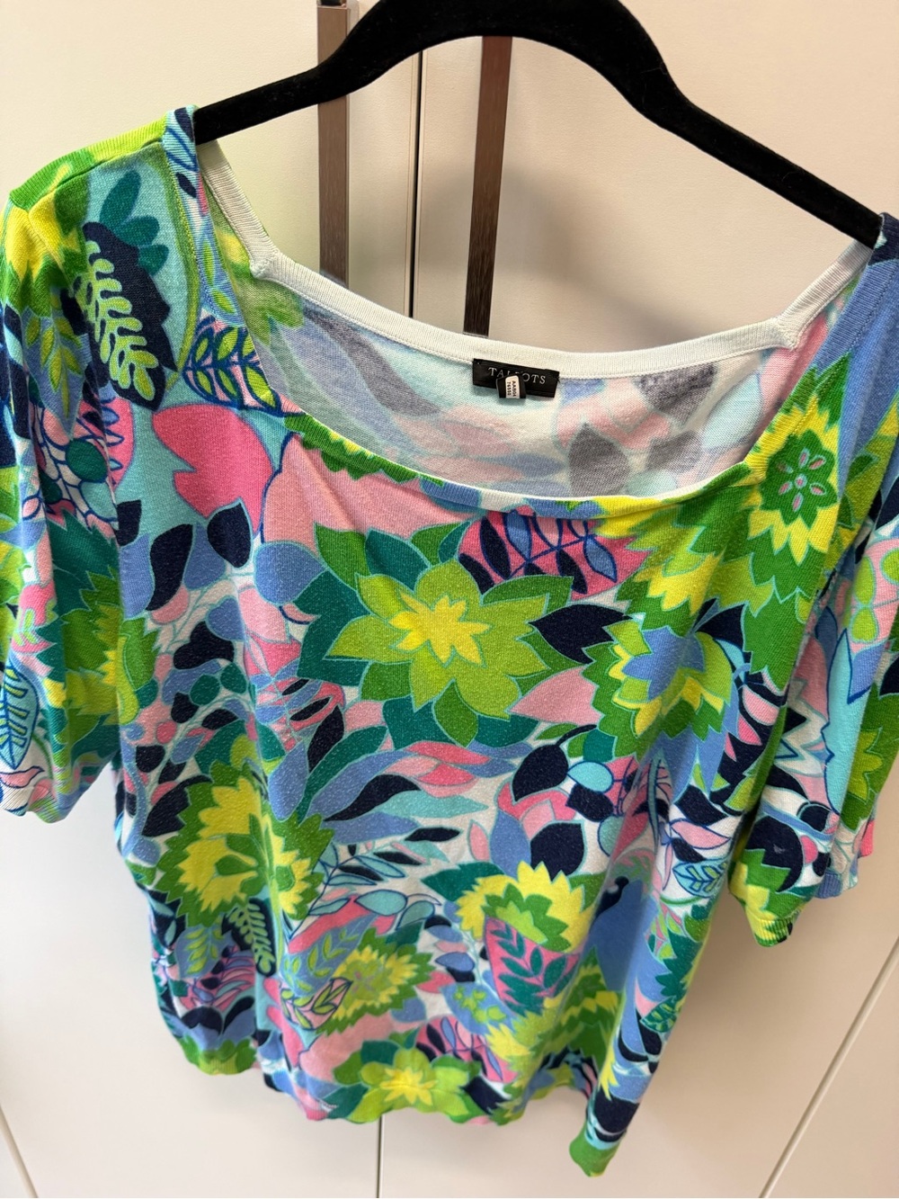 Talbots Multicolor Floral Square Neck Short Sleeve Sweater, 2X